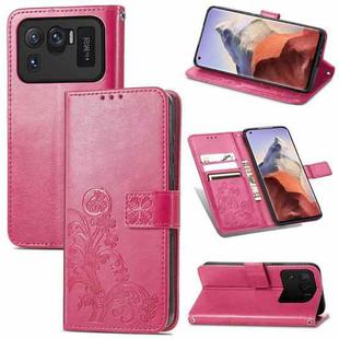 For Xiaomi Mi 11 Ultra Four-leaf Clasp Embossed Buckle Mobile Phone Protection Leather Case with Lanyard & Card Slot & Wallet & Bracket Function(Rose Red)