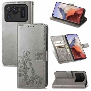 For Xiaomi Mi 11 Ultra Four-leaf Clasp Embossed Buckle Mobile Phone Protection Leather Case with Lanyard & Card Slot & Wallet & Bracket Function(Grey)