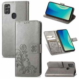 For ZTE A7S 2020 Four-leaf Clasp Embossed Buckle Mobile Phone Protection Leather Case with Lanyard & Card Slot & Wallet & Bracket Function(Grey)