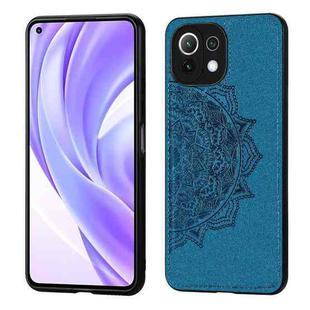 For Xiaomi Mi 11 Lite Mandala Embossed Cloth Cover PC + TPU Mobile Phone Case with Magnetic Function and Hand Strap(Blue)