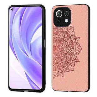 For Xiaomi Mi 11 Lite Mandala Embossed Cloth Cover PC + TPU Mobile Phone Case with Magnetic Function and Hand Strap(Rose Gold)