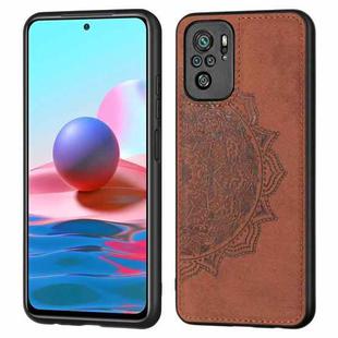 For Xiaomi Redmi Note10 4G Mandala Embossed Cloth Cover PC + TPU Mobile Phone Case with Magnetic Function and Hand Strap(Brown)