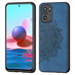 For Xiaomi Redmi Note10 4G Mandala Embossed Cloth Cover PC + TPU Mobile Phone Case with Magnetic Function and Hand Strap(Blue)