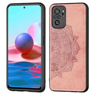 For Xiaomi Redmi Note10 4G Mandala Embossed Cloth Cover PC + TPU Mobile Phone Case with Magnetic Function and Hand Strap(Rose Gold)