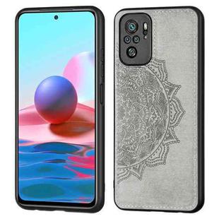 For Xiaomi Redmi Note10 4G Mandala Embossed Cloth Cover PC + TPU Mobile Phone Case with Magnetic Function and Hand Strap(Grey)