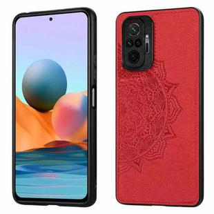 For Xiaomi Redmi Note 10 Pro Mandala Embossed Cloth Cover PC + TPU Mobile Phone Case with Magnetic Function and Hand Strap(Red)