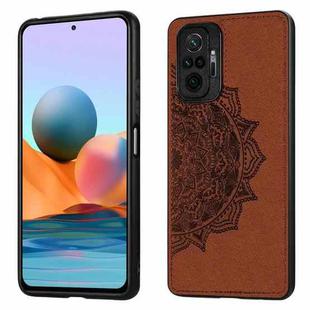 For Xiaomi Redmi Note 10 Pro Mandala Embossed Cloth Cover PC + TPU Mobile Phone Case with Magnetic Function and Hand Strap(Brown)