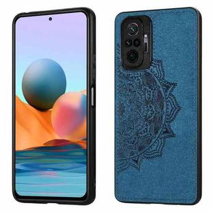 For Xiaomi Redmi Note 10 Pro Mandala Embossed Cloth Cover PC + TPU Mobile Phone Case with Magnetic Function and Hand Strap(Blue)