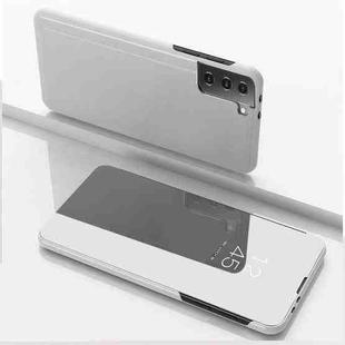 For Samsung Galaxy S21 FE Plated Mirror Horizontal Flip Leather Case with Holder(Silver)