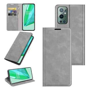 For OnePlus 9 Pro Retro-skin Business Magnetic Suction Leather Case with Holder & Card Slots & Wallet(Grey)