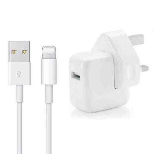 12W USB Charger + USB to 8 Pin Data Cable for iPad / iPhone / iPod Series, UK Plug