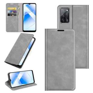 For OPPO A55 5G Retro-skin Business Magnetic Suction Leather Case with Holder & Card Slots & Wallet(Grey)