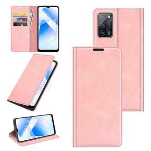 For OPPO A55 5G Retro-skin Business Magnetic Suction Leather Case with Holder & Card Slots & Wallet(Pink)