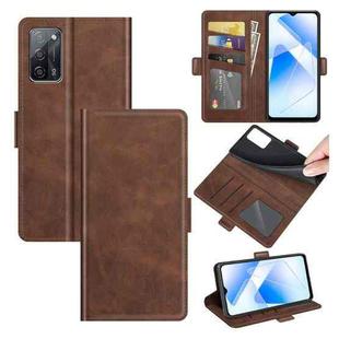 For OPPO A55 5G Dual-side Magnetic Buckle Horizontal Flip Leather Case with Holder & Card Slots & Wallet(Brown)