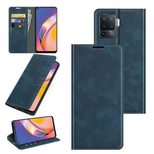 For OPPO A94 4G / F19 Pro / Reno5 Lite Retro-skin Business Magnetic Suction Leather Case with Holder & Card Slots & Wallet(Dark Blue)