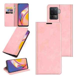 For OPPO A94 4G / F19 Pro / Reno5 Lite Retro-skin Business Magnetic Suction Leather Case with Holder & Card Slots & Wallet(Pink)