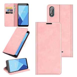 For Wiko Y51 Retro-skin Business Magnetic Suction Leather Case with Holder & Card Slots & Wallet(Pink)