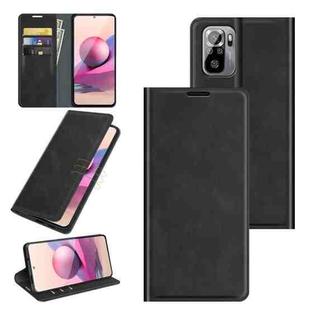 For Xiaomi Redmi Note 10 4G / Note 10S Retro-skin Business Magnetic Suction Leather Case with Holder & Card Slots & Wallet(Black)