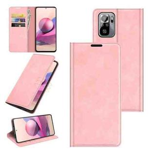 For Xiaomi Redmi Note 10 4G / Note 10S Retro-skin Business Magnetic Suction Leather Case with Holder & Card Slots & Wallet(Pink)