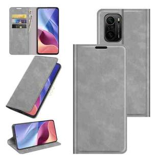 For Xiaomi Redmi K40 Pro / K40 / Poco F3 / Mi 11i Retro-skin Business Magnetic Suction Leather Case with Holder & Card Slots & Wallet(Grey)