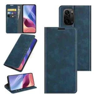 For Xiaomi Redmi K40 Pro / K40 / Poco F3 / Mi 11i Retro-skin Business Magnetic Suction Leather Case with Holder & Card Slots & Wallet(Dark Blue)