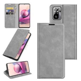 For Xiaomi Redmi Note 10 4G / Note 10S Retro-skin Business Magnetic Suction Leather Case with Holder & Card Slots & Wallet(Grey)