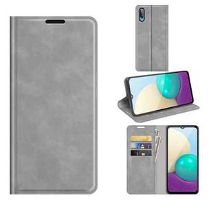 For Samsung Galaxy A02 / M02 Retro-skin Business Magnetic Suction Leather Case with Holder & Card Slots & Wallet(Grey)