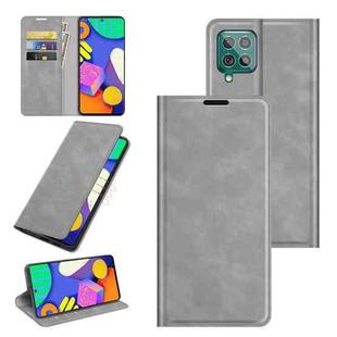For Samsung Galaxy F62 / M62 Retro-skin Business Magnetic Suction Leather Case with Holder & Card Slots & Wallet(Grey)