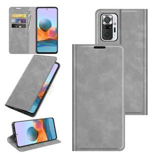 For Xiaomi Redmi Note 10 Pro / Note 10 Pro Max Retro-skin Business Magnetic Suction Leather Case with Holder & Card Slots & Wallet(Grey)