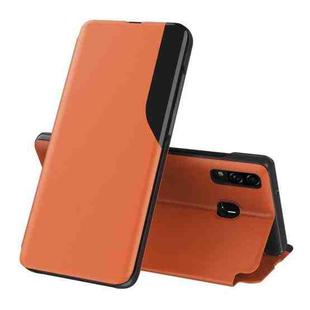 For Samsung Galaxy A20e Side Display  Shockproof Horizontal Flip Leather Case with Holder(Orange)