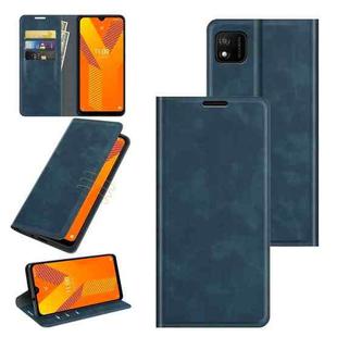 For Wiko Y62 Retro-skin Business Magnetic Suction Leather Case with Holder & Card Slots & Wallet(Dark Blue)