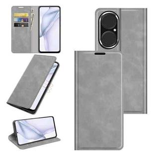 For Huawei P50 Retro-skin Business Magnetic Suction Leather Case with Holder & Card Slots & Wallet(Grey)