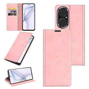 For Huawei P50 Retro-skin Business Magnetic Suction Leather Case with Holder & Card Slots & Wallet(Pink)