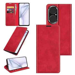 For Huawei P50 Retro-skin Business Magnetic Suction Leather Case with Holder & Card Slots & Wallet(Red)