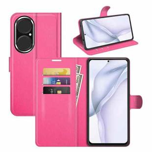 For Huawei P50 Litchi Texture Horizontal Flip Protective Case with Holder & Card Slots & Wallet(Rose Red)