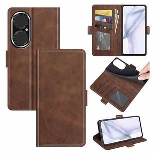 For Huawei P50 Dual-side Magnetic Buckle Horizontal Flip Leather Case with Holder & Card Slots & Wallet(Brown)