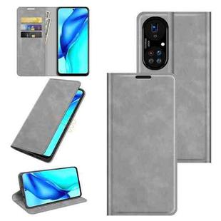 For Huawei P50 Pro Retro-skin Business Magnetic Suction Leather Case with Holder & Card Slots & Wallet(Grey)