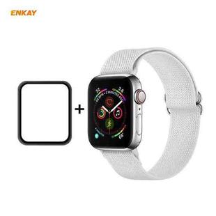 For Apple Watch Series 6/5/4/SE 40mm Hat-Prince ENKAY 2 in 1 Adjustable Flexible Polyester Wrist Watch Band + Full Screen Full Glue PMMA Curved HD Screen Protector(White)