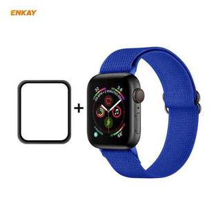 For Apple Watch Series 6/5/4/SE 40mm Hat-Prince ENKAY 2 in 1 Adjustable Flexible Polyester Wrist Watch Band + Full Screen Full Glue PMMA Curved HD Screen Protector(Royal Blue)