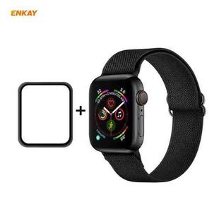 For Apple Watch Series 6/5/4/SE 40mm Hat-Prince ENKAY 2 in 1 Adjustable Flexible Polyester Wrist Watch Band + Full Screen Full Glue PMMA Curved HD Screen Protector(Black)