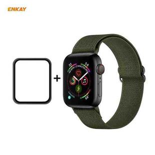 For Apple Watch Series 6/5/4/SE 40mm Hat-Prince ENKAY 2 in 1 Adjustable Flexible Polyester Wrist Watch Band + Full Screen Full Glue PMMA Curved HD Screen Protector(Dark Green)