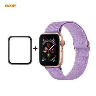 For Apple Watch Series 6 / 5 / 4 / SE 44mm Hat-Prince ENKAY 2 in 1 Adjustable Flexible Polyester Watch Band + Full Screen Full Glue PMMA Curved HD Screen Protector(Light Purple)