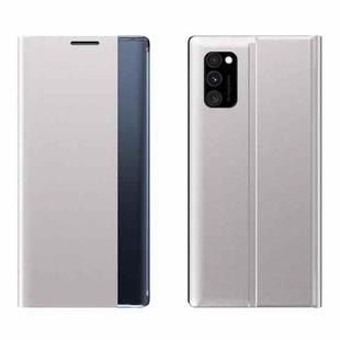 For Samsung Galaxy A82 5G / Quantum2 Side Display Magnetic Horizontal Flip Plain Texture Cloth + PC Case with Holder & Sleep / Wake-up Function(Silver)