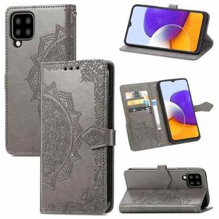For Samsung Galaxy A22 4G Mandala Embossing Pattern Horizontal Flip Leather Case with Holder & Card Slots & Wallet & Lanyard(Gray)