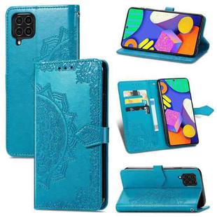 For Samsung Galaxy F62 / M62 Mandala Embossing Pattern Horizontal Flip Leather Case with Holder & Card Slots & Wallet & Lanyard(Blue)