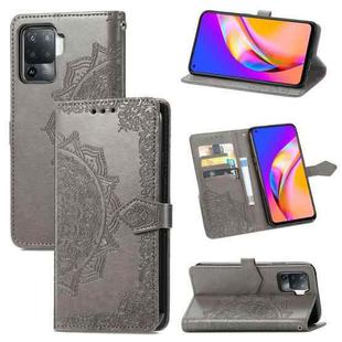 For OPPO A94 5G / F19 Pro+ / Reno5 Z Mandala Embossing Pattern Horizontal Flip Leather Case with Holder & Card Slots & Wallet & Lanyard(Gray)
