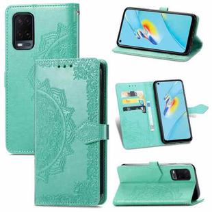 For OPPO A54 4G Mandala Embossing Pattern Horizontal Flip Leather Case with Holder & Card Slots & Wallet & Lanyard(Green)