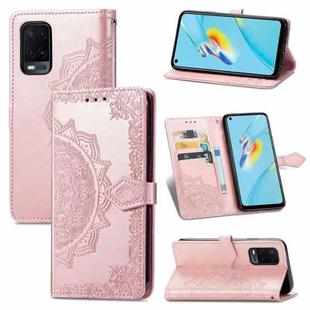 For OPPO A54 4G Mandala Embossing Pattern Horizontal Flip Leather Case with Holder & Card Slots & Wallet & Lanyard(Rose Gold)