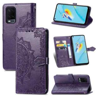 For OPPO A54 4G Mandala Embossing Pattern Horizontal Flip Leather Case with Holder & Card Slots & Wallet & Lanyard(Purple)