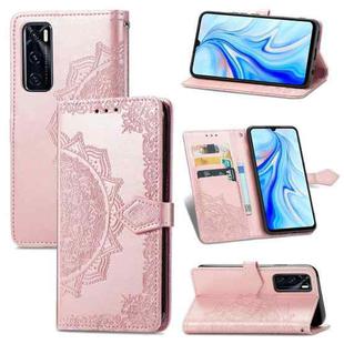 For vivo V20 SE Mandala Embossing Pattern Horizontal Flip Leather Case with Holder & Card Slots & Wallet & Lanyard(Rose Gold)